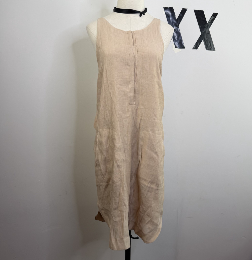 Walter Baker Cream Sheath Midi Dress Lined Cocoon Hem Pockets Minimal M